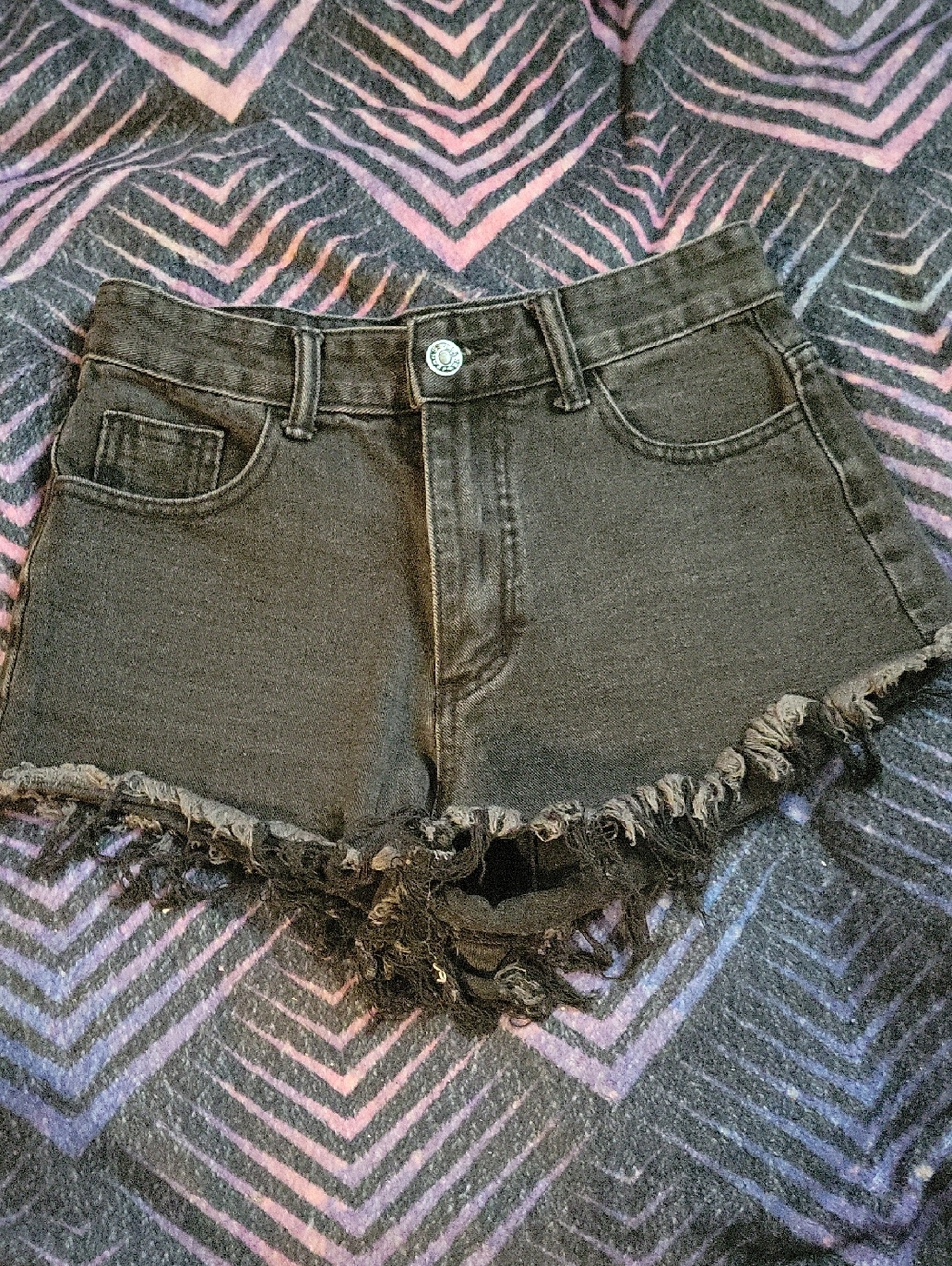 SHEIN Black Frayed Denim Cutoff Shorts